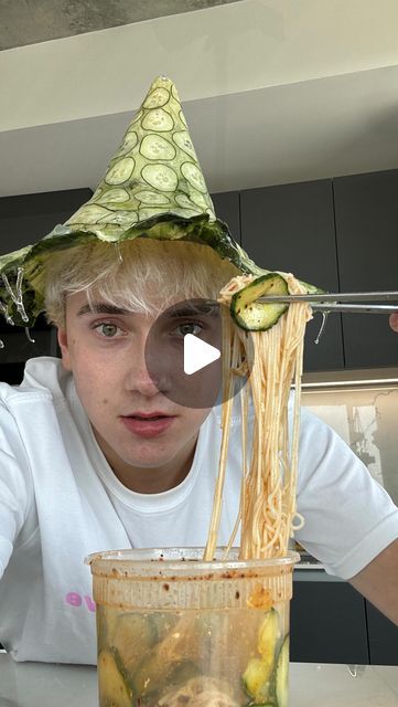 Logan🪵 on Instagram: "Cucumber hat😻 thank you @xandiloquence_bizarre 🥒" Logan’s Cucumbers Recipe, Quick Salads, Pasta Noodle Recipe, Cucumber Recipes, How To Eat Better, Noodle Recipes, Noodle Dishes, Lunch Snacks, Veggie Dishes