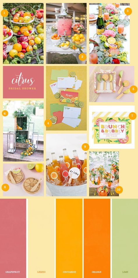 This bright, citrus themed bridal shower is the splash of color these end-of-winter weeks need. Bright yellow, oranges and pinks come together for a vibrant theme.| Inspiration for a Citrus Themed Bridal Shower | My Wedding Favors | #bridalshower Spring Bridal Shower Favors, Citrus Baby, Spring Wedding Favors, Bridal Shower Inspo, Brunch Bubbly, Citrus Wedding, Spring Bridal Shower, Summer Bridal Showers, Themed Bridal Shower