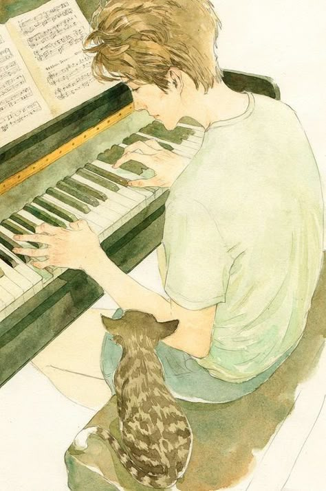 Piano Poster Manga, Arte Peculiar, Arte Sketchbook, The Piano, Boy Art, Pics Art, Art Sketchbook, Studio Ghibli, Character Illustration