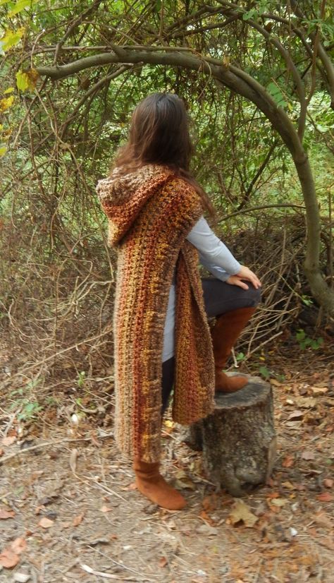 Crochet Hooded Ruana Pattern Free, Hooded Ruana Crochet Pattern, Crochet Ruana Pattern Free Lion Brand, Free Crochet Ruana Pattern, Crochet Ruana Wrap Pattern Free, Crochet Ruana Pattern Free, Crochet Cloak, Clothing Repurpose, Crochet Ruana Pattern