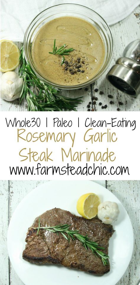 This Paleo & Whole30 Rosemary Garlic Steak Marinade features a touch of sweet and a kick of spice. It's out-of-this-world delicious and healthy too! Garlic Steak Marinade, Paleo Dip, Paleo Steak, Paleo Sauces, Steak Marinade Recipes, Garlic Steak, Real Food Dietitians, Rosemary Garlic, Paleo Beef