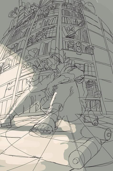 Composition Reference Drawing, Drawing Reference Backgrounds, Perspective Art People, Perspective Drawing Reference Building, Cool Perspective Drawings, Perspective Art Reference Looking Down, Art Perspective Reference, Down Perspective Drawing, Perspective Drawing People