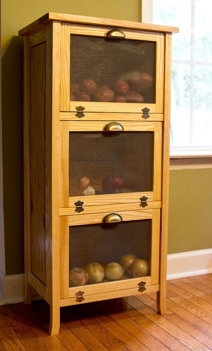 Potato and Onion Bin Potato And Onion Bin, Wooden Storage Bins, Potato Bin, Potato Storage, Onion Storage, Potato Onion, Vegetable Storage, Rustic Storage, Diy Kitchen Storage