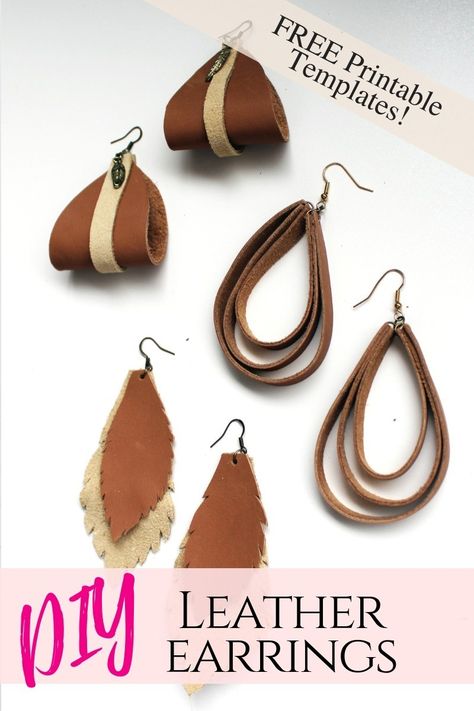 The ultimate guide on how to make leather earrings by hand. These 6 simple DIY ideas are great for making jewelry to sell, gift, or wear yourself. With a free printable template and even video tutorial, you'll have no problem making these unique, boho designs. #leatherjewelry #jewelrymaking #diy Make Leather Earrings, Cricut Jewelry, Diy En Cuir, How To Make Leather, Boho Jewelry Diy, Cricut Earrings, Diy Jewelry To Sell, Diy Tumblr, Rings Beads