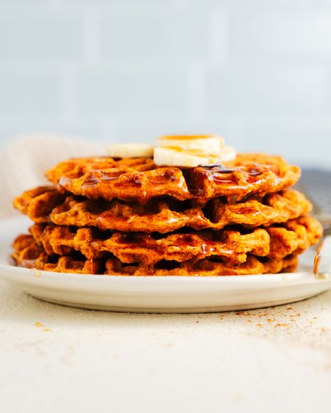 Sweet Potato Waffles Sweet Potato Flour Pancakes, Slenderiiz Approved Recipes, Easy Dill Pickles, Sweet Potato Flour, Gluten Free Sweet Potato, Potato Waffles, No Flour Pancakes, Sweet Potato Waffles, Vegan Ranch