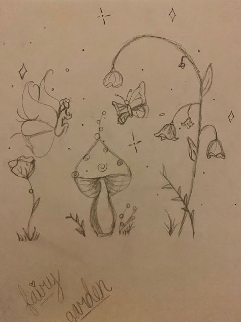 Fairy Theme Drawing, Tattoo Calf Sleeve, Small Fairy Drawing, Fairy Lights Drawing, Faries Drawings Sketches, Simple Fairy Drawing, Fairy Drawings Easy, Drawing Ideas Fairy, Fairycore Drawing