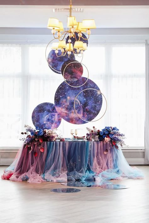 Celestial Wedding Theme, Blue Decorations, Galaxy Wedding, Galaxy Party, Starry Night Wedding, Moon Wedding, Galaxy Theme, Celestial Wedding, Space Wedding