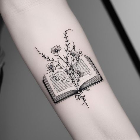 Book Rib Tattoo, Open Book Tattoo Ideas For Women, Books And Swords Tattoo, Realistic Book Tattoo, Cross Stitch Tattoos For Women, Dainty Book Tattoos, Kindle Tattoo, Cute Book Tattoos, Bookish Tattoo Ideas