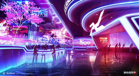 ArtStation - Mass Effect 3 - Casino Bar, Alex Figini Kota Masa Depan, Mass Effect Universe, Mass Effect 3, Bg Design, Sci Fi Environment, New Retro Wave, Cyberpunk City, Cyberpunk Aesthetic, Arte Cyberpunk