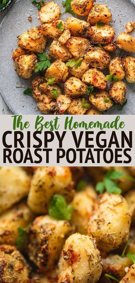 Roasted Potatoes Vegan, Vegan Crispy Potatoes, Vegan Roast Potatoes, Vegan Roasted Potatoes, Vegan Potato Dishes, Vegan Potatoes, Vegan Potato Recipes, Yoghurt Sauce, Blackberry Dessert