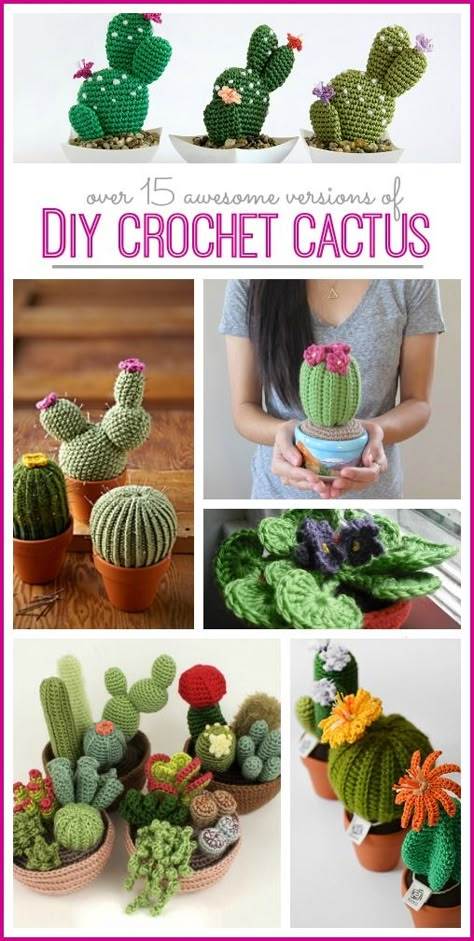 Finally, houseplants that never die. Check out this crochet cactus round up from Sugar Bee Crafts! Try them with Vanna\'s Choice and Bonbons! Diy Crochet Cactus, Corak Krusye, Cactus En Crochet, Crochet Succulent, Crochet Plants, Crafts Simple, Cactus Diy, Crochet Cactus, Confection Au Crochet