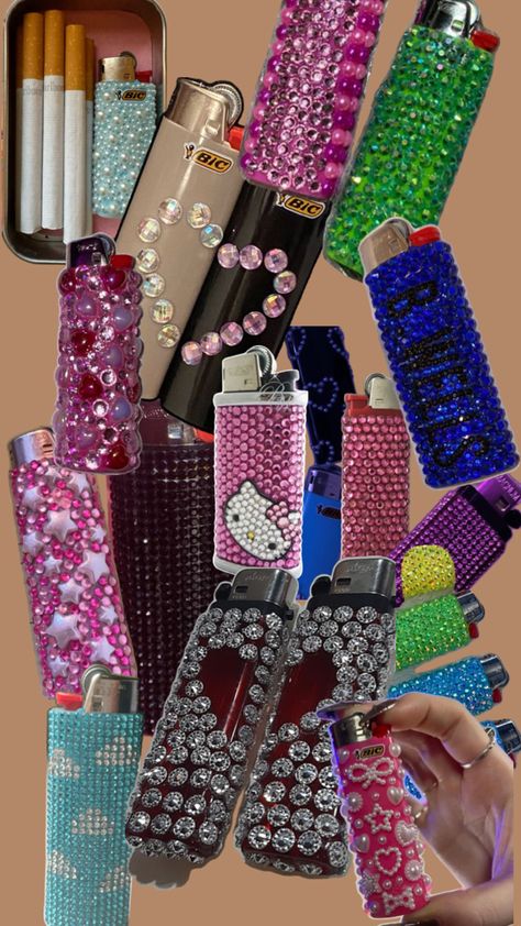 Mint Tin Crafts, Diy Rhinestone Crafts, Lighter Art, Pony Bead Projects, Custom Lighters, Lip Gloss Homemade, Rhinestone Projects, Cool Lighters, Rhinestone Crafts