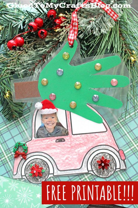 Paper Christmas Car Ornament For Kids To Make - Glued To My Crafts Ornament For Kids To Make, Ornament Craft Ideas, Ornaments Diy Kids, Snow Globe Crafts, Photo Frame Ornaments, December Crafts, Easy Christmas Ornaments, Paper Christmas Ornaments, Kids Christmas Ornaments