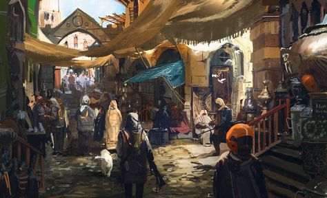 ArtStation - The Center, Ismail Inceoglu Port Nyanzaru, Desert Market, Tomb Of Annihilation, Post Apocalyptic Art, The Longest Journey, Fiction Idea, Fantasy City, Matte Painting, Environment Concept Art