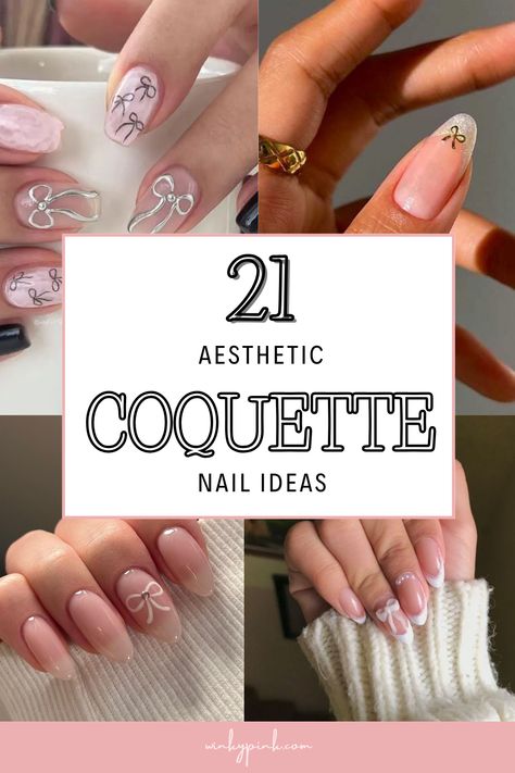 21 COQUETTE NAIL IDEAS THAT YOU ARE GOING TO LOVE | nail ideas and nail inspo | Cottage core Coquette Aesthetic | Bow Nail Inspiration | Feminine Nails | Pink Nails Simple Nail Design Coffin, Pink Bow Valentines Nails, Nail Designs French Tip With Bow, Classy Everyday Nails, Valentine Coquette Nails, Square Shape Nails Design, Cutsey Nail Designs, Bow Detail Nails, Nail Art Designs For Almond Shape