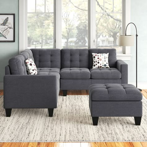 Andover Mills™ Pawnee 84" Left Hand Facing Corner Sectional with Ottoman & Reviews | Wayfair Small Sectional, Large Couch, Sectional With Ottoman, Petite Section, Sectional Sofa Couch, Upholstered Sectional, Corner Sectional, Chaise Sofa, Apartment Living Room