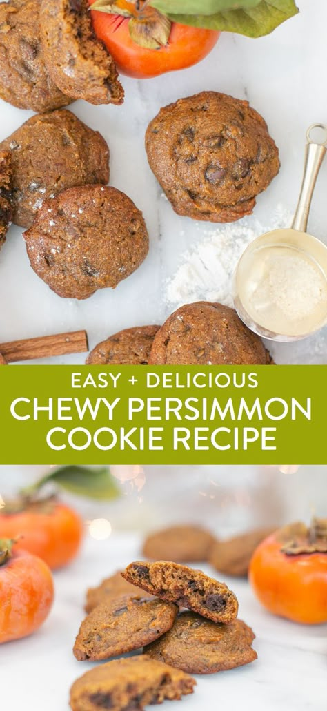 Easy Persimmon Cookies Recipe, Christmas Baked Goods Gifts, Persimmon Cookie Recipe, Chocolate Chips Recipe, Persimmon Cookies, Persimmon Bread, Persimmon Pudding, Persimmon Recipes, Cookies With Chocolate Chips