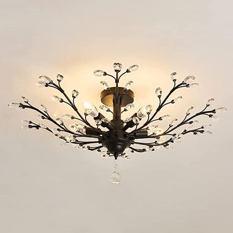 Small Crystal Chandelier, Vintage Crystal Chandelier, Hallway Foyer, Restaurant Chandelier, Lighted Branches, Branch Chandelier, Crystal Ceiling Light, Ceiling Light Fixture, Bedroom Ceiling Light