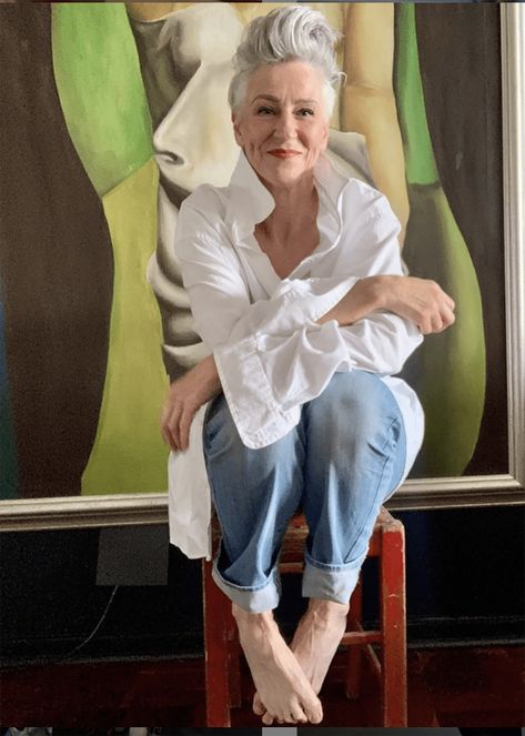 deborah darling in jeans and mens shirt Ageless Style Over 60, Deborah Darling, Cindy Hattersley, Jeans Flared, Age Gracefully, Ageless Style, Advanced Style, 60 Fashion, Ageless Beauty