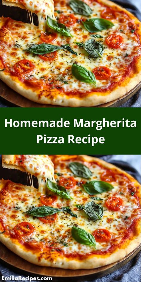 Want a classic pizza recipe? This Homemade Margherita Pizza Recipe is the ideal choice for both lunch recipes and dinner ideas. Simple ingredients like fresh basil and mozzarella make it a must-try! Pizza Dinner Recipes, Homemade Margherita Pizza, Light Lunch Recipes, Margherita Pizza Recipe, Delicious Pizza Recipes, Mozzarella Pizza, Pizza Dinner, Quick Lunch Recipes, Classic Pizza