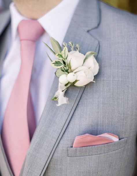 Pink Groomsmen, Light Gray Suit, Pink Pocket Square, Succulent Boutonniere, Groom Wedding Attire, Light Grey Suits, Wedding Suits Groom, Wedding Groomsmen, Blush Pink Weddings