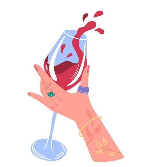 Hand holding a glass of wine. Cheers or drinking toast. Glass with red wine in female hand. Success celebration. Ideal for printing postcards and posters. Modern cartoon vector illustration. Wine Vector Illustrations, Red Wine Illustration, Drinking Wine Illustration, Hand Holding Drink, Wine Illustration Design, Glass Of Wine Illustration, Drinking Illustration, Wine Cartoon, Success Celebration