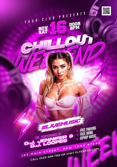 Free Flyer | Night Club Weekend Music DJ Party Flyer PSD | Flyer PSD Free Psd Poster, Banner Reference, Weekend Music, Dj Party Flyer, Spa Flyer, Free Psd Flyer Templates, Flyer Free, Nightclub Design, Free Psd Flyer