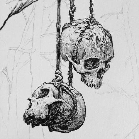 Skull Hanging, Skeleton Drawings, Skull Art Drawing, Skulls Drawing, Dark Art Tattoo, Skull Illustration, Skull Artwork, Skeleton Art, Tattoo Art Drawings