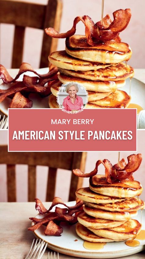 Mary Berry American Style Pancakes Pansy Recipes, American Pancakes Recipe, Canadian Breakfast, American Style Pancakes, Mary Berry Recipes, Berry Pancakes, Mary Berry Recipe, American Pancakes, Berry Breakfast