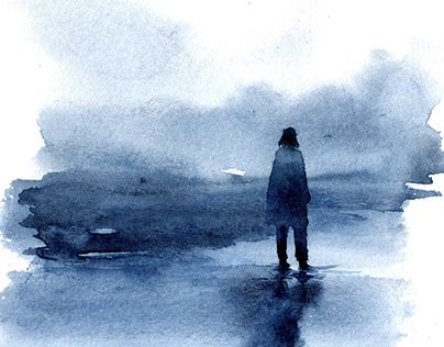 'STORM' - watercolor artwork by @knyshksenya #art #watercolor #illustration #painting #drawing #aquarelle #girl #abstract #knyshksenya Watercolour People, Monochromatic Watercolor, Storm Art, Blue Drawings, Blue Artwork, Small People, Minimalist Watercolor, Abstract Watercolor Art, Painting People