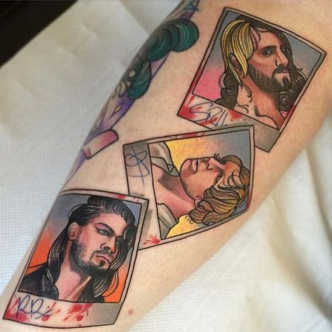 Triple threat tattoo! #deanambrose #romanreigns #sethrollins. Done by @lucylucyhorsehead Wrestling Tattoos, Dean Ambrose, Triple Threat, Seth Rollins, Pictures Of People, Roman Reigns, New Tattoos, Portrait Tattoo, I Tattoo