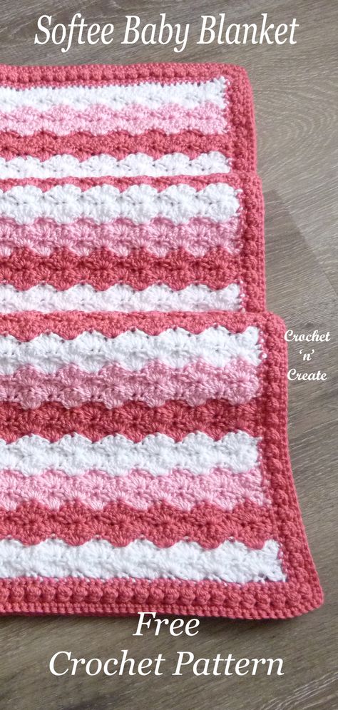 Crochet Softee Baby Blanket Free - Crochet 'n' Create Crochet Blanket Shell Pattern, Fast Crochet Blanket, Crocheted Baby Afghans, Easy Crochet Baby Blanket Free Pattern, Free Crochet Baby Blanket Patterns, Quick Crochet Blanket, Crochet Blanket Stitch, Blankets For Baby, Crochet Baby Ideas