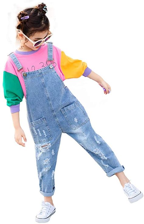 Amazon.com: Yao 3-12Years Girls Jumpsuit&Rompers Big Kid Bib Overalls Blue Adjustable Belts Denim Pants(Basic, 11-12Y): Clothing Girls In Suspenders, Overalls Blue, Girls Jumpsuit, Suspenders For Kids, Cute Overalls, Kids Overalls, Girls Overalls, Overalls Outfit, Jeans Overall