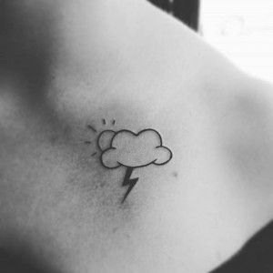 Sun and Lightning Cloud Tattoo Tattoo Shoulder Ideas, Cute Cloud Tattoo, Cloud Tattoos, Cloud Tattoo Design, Storm Tattoo, Lightning Bolt Tattoo, Lightning Tattoo, Bolt Tattoo, Tattoo Shoulder