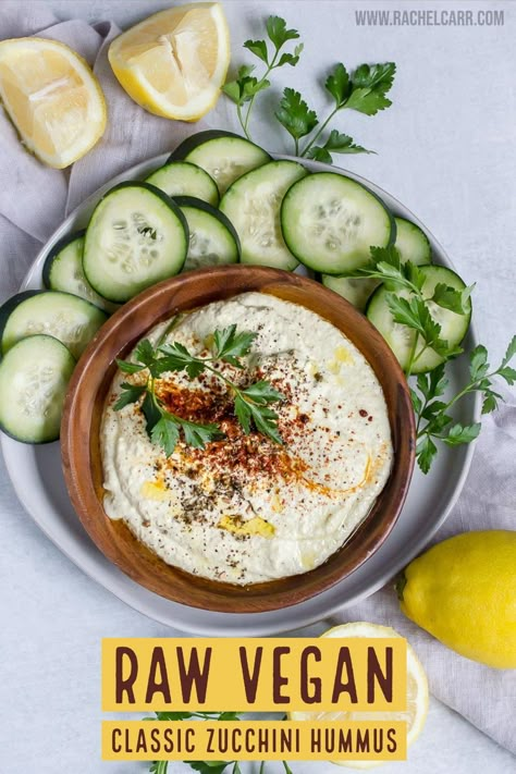 Vegan Hummus Recipe, Raw Vegan Recipes Easy, Raw Vegan Meals, Raw Vegan Dinners, Zucchini Hummus, Classic Hummus, Raw Meals, Raw Vegan Diet, Vegan Dips