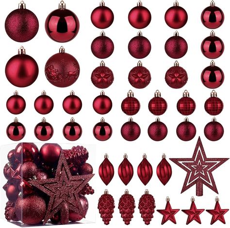 Amazon.com: Christmas Ball Ornaments - 43pcs Shatterproof Christmas Tree Decorative Hanging Ornaments with Loop for Xmas Holiday Party Wreath Home Decoration (Burgundy) : Home & Kitchen Burgundy Christmas Tree, Orange Christmas Tree, Santa Claus Sleigh, Burgundy Christmas, Dream Christmas, Orange Christmas, Christmas Ball Ornaments, Fuchsia Purple, Beautiful Christmas Decorations