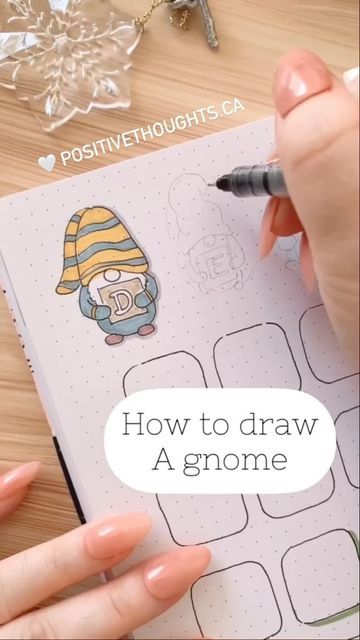 Easy Gnome Drawing Step By Step, Gnome Doodle, Gnomes Drawing, Bujo Notes, Notebook Therapy, March Bullet Journal, Bujo Doodles, Instagram Tutorial, Doodle Ideas