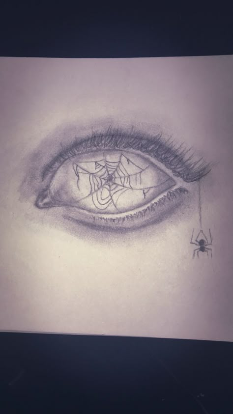 Unique Eye Drawings, Spider Eye Drawing, Eye Drawings Creepy, Spider Eyes Drawing, Spiderweb Drawings, Spider Drawing Sketches, Billie Eilish Room, Spider Sketch, Ideas For Sketching