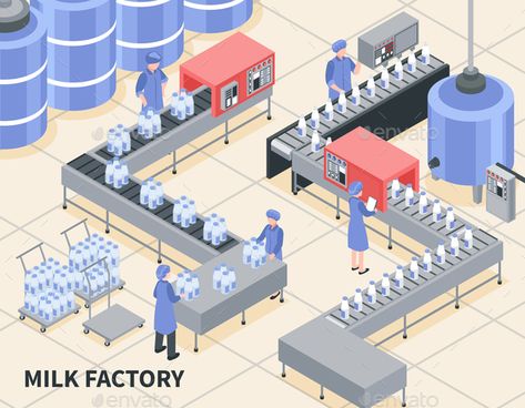 Milk Factory Illustration Process of milk packing on factory 3d isometric vector illustration #Milk, #Factory, #Illustration Factory Illustration, Factory Icon, Milk Factory, Cheese Factory, Candy Factory, 3d Isometric, Isometric Art, Isometric Illustration, Isometric Design