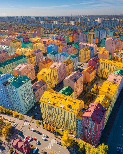 A UKRAINIAN town looks like it is made of LEGO, with multi-coloured houses and buildings. Comfort Town, a suburb of Kiev, was created to brighten up the former grey Soviet buildings from the 1950s and 1960s. Now, the buildings are painted in bright yellows, green and oranges and pinks, which includes the exterior walls and […] Structural Expressionism, Coloured Houses, 3 Point Perspective, Colorful Town, Lego Buildings, Colorful Apartment, Point Perspective, Colourful Buildings, Lego Building