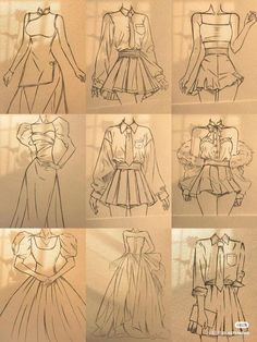 Aesthetic Dress Design Sketch, Fashion Designer Sketches For Beginners, Anime Clothes Sketch, Easy Clothes To Draw, Clothing Design Sketches Inspiration, Drawing Dress Ideas, Fashion Ideas Drawing, Outfit Sketch Ideas, How To Draw A Skirt