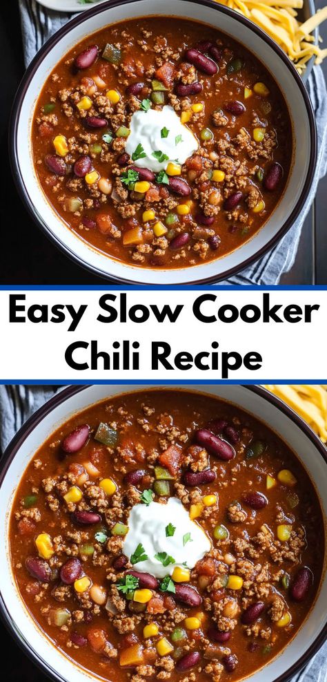 Need dinner ideas easy to prepare? This Easy Slow Cooker Chili Recipe is perfect! It’s one of the best slow cooker recipes, great for chili recipe crockpot, and ideal for dinner for family or dinner ideas for two. Chilli Recipe Crockpot, Simple Tasty Meals, Flavorful Chili Recipe, Easy Slow Cooker Chili, Easy Chili Recipes, Best Slow Cooker Chili, Slow Cooker Chilli, Crockpot Chili Recipe, Easy Chili Recipe Crockpot