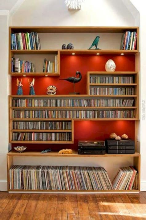 nice 15 Fun and Amazing Ways to Display Books http://matchness.com/2018/02/04/15-fun-amazing-ways-display-books/ Dvd Storage Ideas, Diy Dvd Storage, Music Storage, Record Room, Walnut Shelves, Cd Storage, Dvd Storage, Regal Design, Vinyl Record Storage