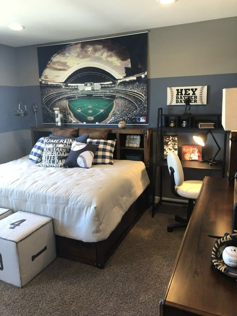 Baseball Room Ideas, Boys Baseball Bedroom, Baseball Themed Bedroom, Baseball Theme Room, Sports Themed Bedroom, Sports Room Boys, Boy Sports Bedroom, Baseball Bedroom, Boy Bedroom Ideas