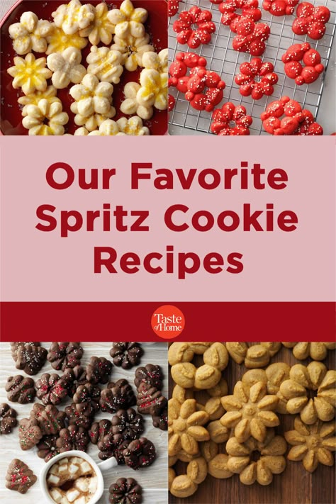 Spritz Cookie Decorating Ideas, Wilton Cookie Press Recipe, Best Spritz Cookie Recipe, Spritzer Cookies, Cranberry Spritz, Spritz Recipes, Chocolate Spritz Cookies, Spritz Cookie Press, Cream Cheese Spritz Cookies