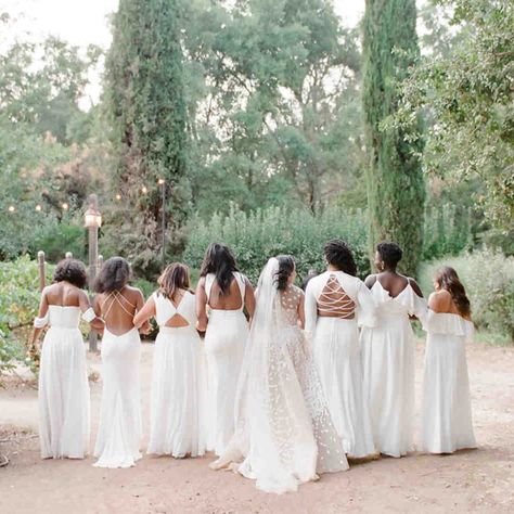 17 All-White Bridal Parties That Prove White Bridesmaid Dresses Are Here to Stay! Long Sleeved Bridesmaid Dresses, Sleeved Bridesmaid Dresses, Bridesmaid Dresses Winter, Be My Bridesmaid Ideas, Bridesmaid Dresses Spring, Bridesmaid Dresses Fall, Mini Emergency Kit, Winter Bridesmaid, Bridesmaid Dresses White