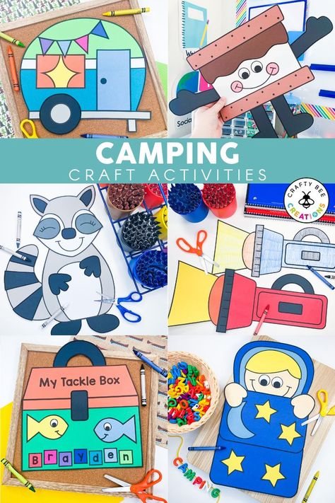 Camping Week Preschool Crafts, Camping Crafts For Kindergarten, Camp Theme Crafts, Camping Theme Preschool Crafts Art Projects, Camping Projects For Preschool, Camper Crafts For Kids, Prek Camping Crafts, Camping Spree With Mr Magee Craft, Camping Art Preschool