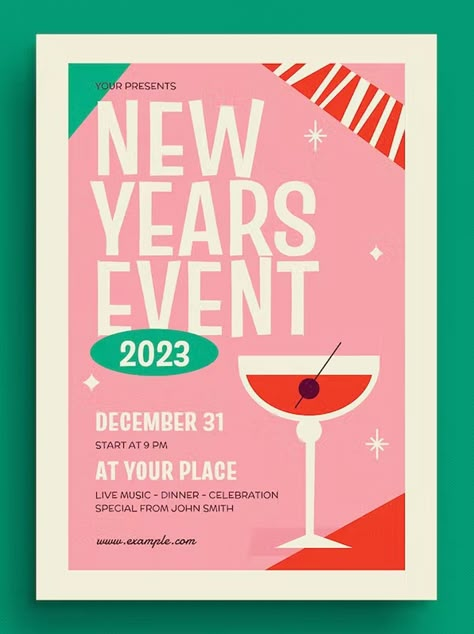 New Year Event Flyer Template AI, PSD Digital Flyer Design Inspiration, New Year Invitations, New Years Flyer Design, Flyer Design Aesthetic, New Years Eve Graphic Design, Event Promotion Design, Event Flyer Design Creative, Poster Layout Design Ideas, New Years Templates Instagram