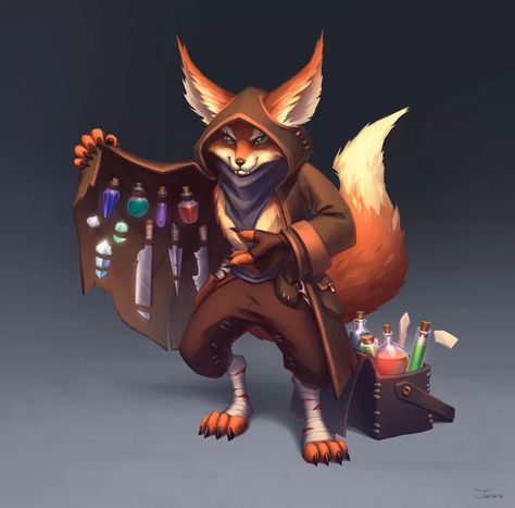 Dnd Merchant Art, Animal Merchant, Traveling Merchant Character Design, Humblewood Character Art, Dnd Merchant, Cat Merchant, Merchant Character Design, Fantasy Merchant, Fox Character