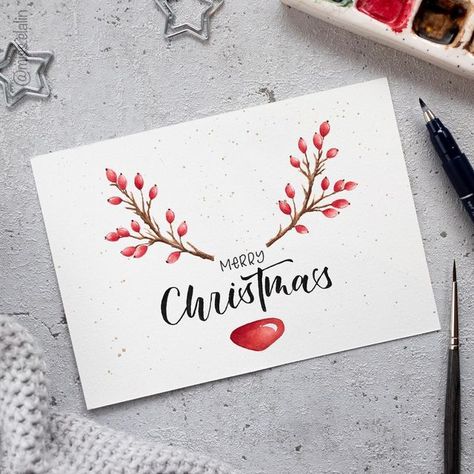 Christmas Card Art Drawing, Watercolour Xmas Card Ideas, Xmas Drawing Ideas Easy, Christmas Card Drawing Ideas, Christmas Cards Handmade Drawing, What To Write In A Christmas Card, Christmas Card Art Ideas, Watercolor Paintings Christmas, Watercolor Christmas Cards Ideas